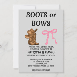 Boots or Bows Gender Reveal Party Invitation