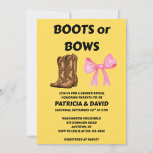 Boots or Bows Gender Reveal Party Invitation