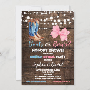 Boots or Bows Gender Reveal Party Invitation