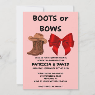 Boots or Bows Gender Reveal Party Invitation