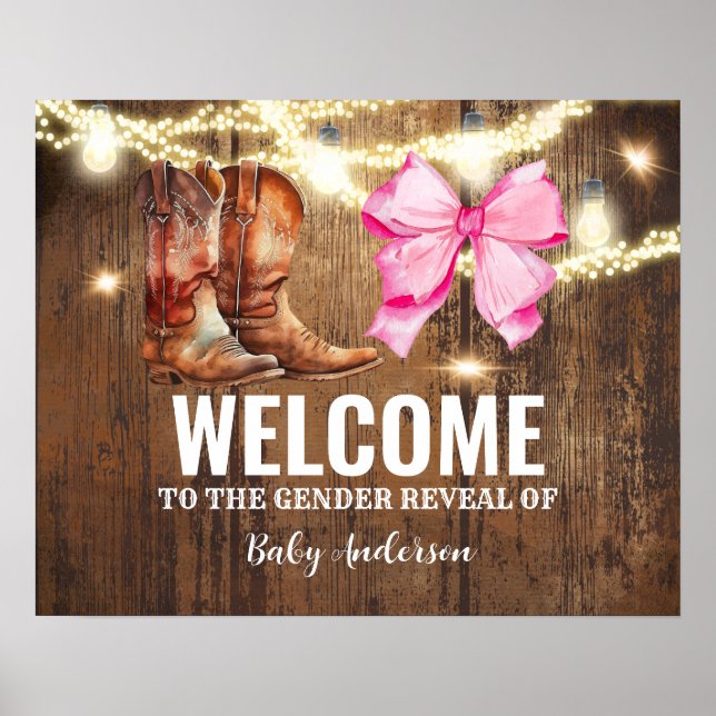 Boots or Bows Gender Reveal Party Welcome Poster (Front)