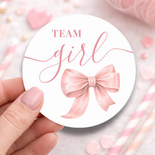 Boots or Bows Gender Reveal Pink Bow Team Girl  Classic Round Sticker