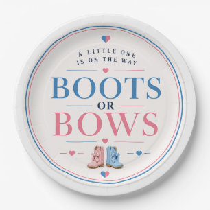 Boots or Bows Gender Reveal Pink or Blue  Paper Plate