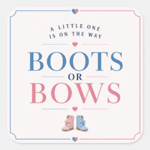 Boots or Bows Gender Reveal Pink or Blue Square Sticker