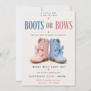 Boots or Bows Gender Reveal QR Code Pink or Blue  Invitation
