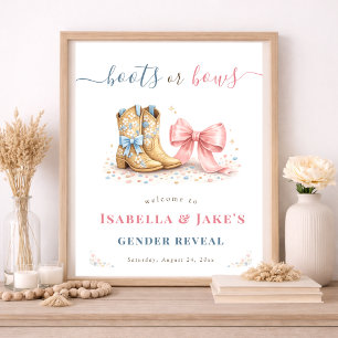 Boots Or Bows Gender Reveal Shower Welcome Poster