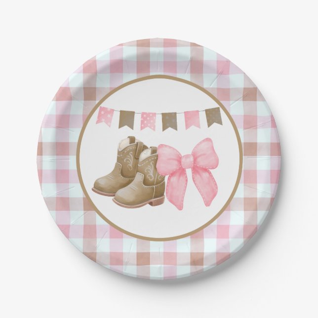 Boots or Bows Gender Reveal Theme Paper Plates (Front)