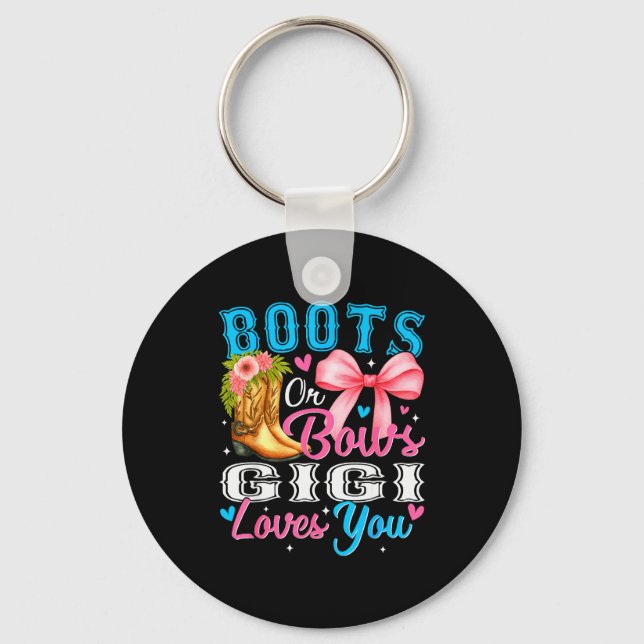 Boots Or Bows Gigi Loves You Gender Reveal Family  Key Ring (Front)