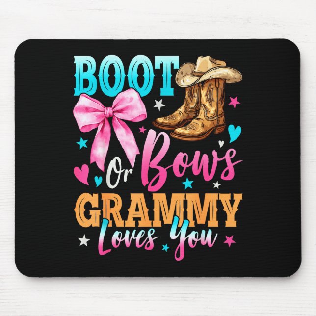 Boots Or Bows Grammy Loves You Gender Reveal Famil Mouse Mat (Front)