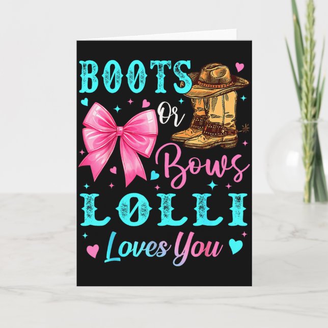 Boots Or Bows Lolli Loves You Gender Reveal Family Card (Front)