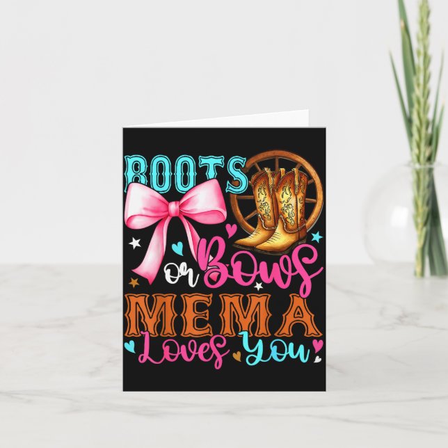 Boots Or Bows Mema Loves You Gender Reveal Party  Card (Front)