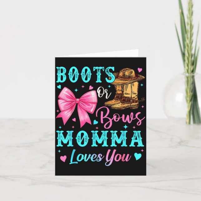 Boots Or Bows Momma Loves You Gender Reveal Family Card (Front)