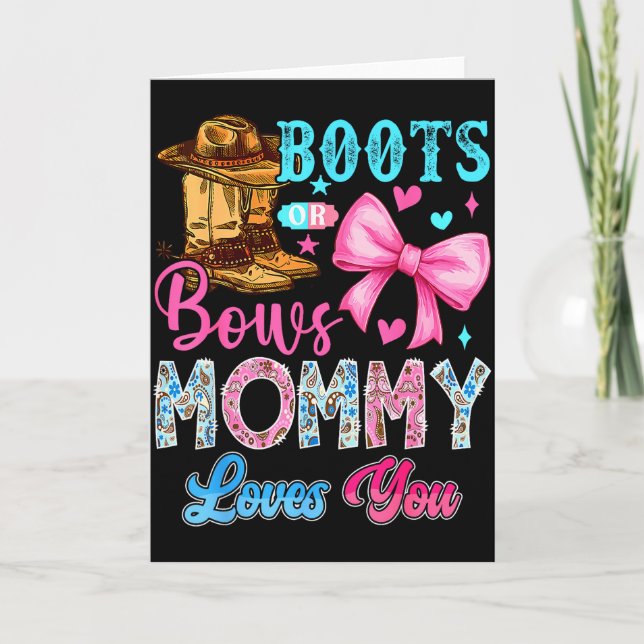 Boots Or Bows Mummy Loves You Gender Reveal Family Card (Front)