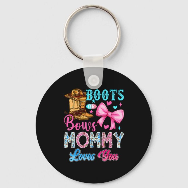 Boots Or Bows Mummy Loves You Gender Reveal Family Key Ring (Front)