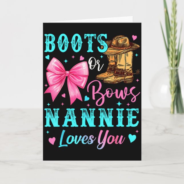 Boots Or Bows Nannie Loves You Gender Reveal Famil Card (Front)