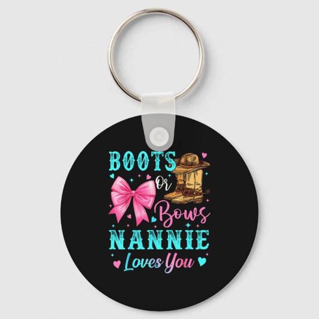 Boots Or Bows Nannie Loves You Gender Reveal Famil Key Ring (Front)