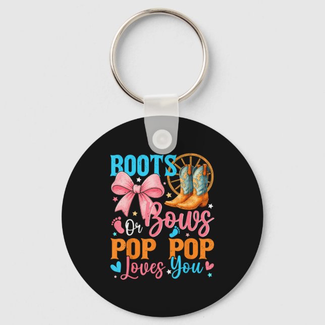Boots Or Bows P P Loves You Gender Reveal Family  Key Ring (Front)