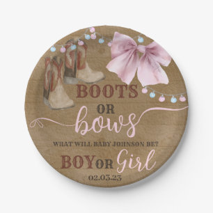Boots or bows paper party plate for Gender Reveal.