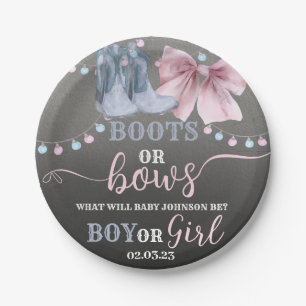 Boots or bows paper party plate for Gender Reveal.