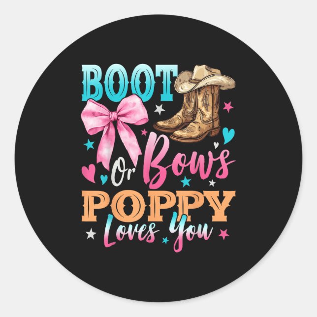 Boots Or Bows Ppy Loves You Gender Reveal Family  Classic Round Sticker (Front)