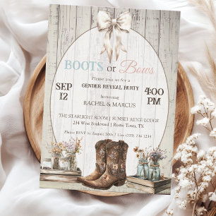 Boots or Bows rustic boho Gender reveal party Invitation