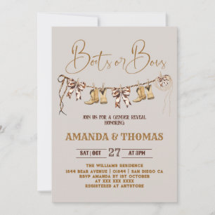 Boots or Bows Rustic Gender Reveal Invitation