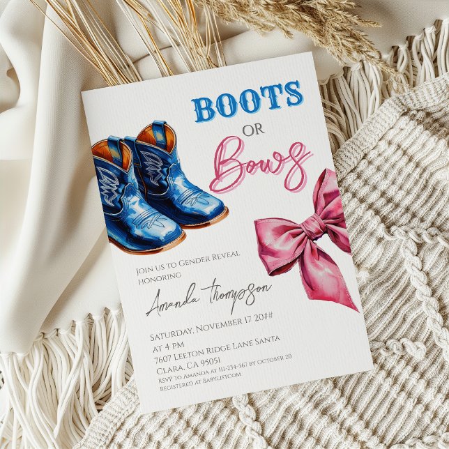 Boots or Bows Western Blue Pink Gender Reveal Invitation (Creator Uploaded)