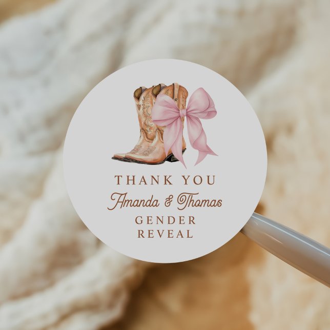 Boots or Bows Western Gender Reveal Classic Round Sticker (Creator Uploaded)
