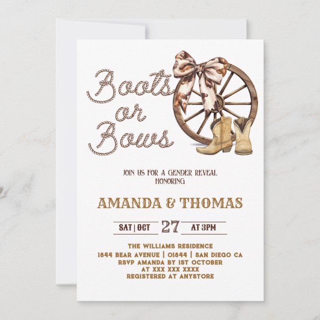 Boots or Bows Western Gender Reveal Invitation (Front)
