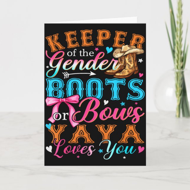 Boots Or Bows Yaya Loves You Gender Reveal Family  Card (Front)