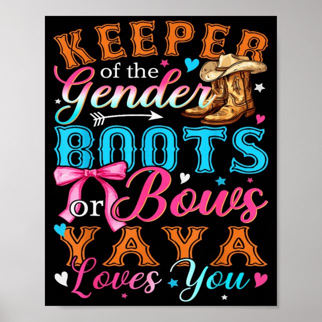 Boots Or Bows Yaya Loves You Gender Reveal Family  Poster (Front)