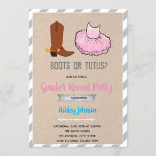 Boots or tutus gender reveal invitation