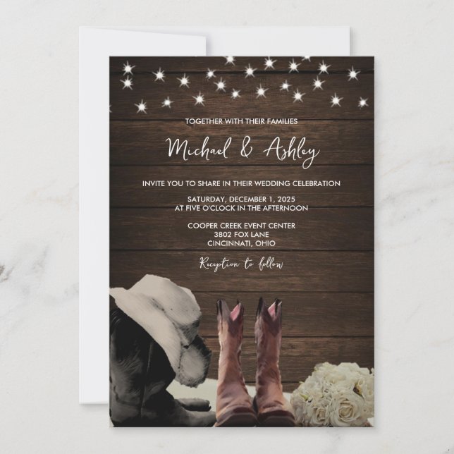 Boots & Roses Personalised Wedding Invitations (Front)