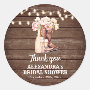 Boots Rustic Cowgirl BRIDAL SHOWER Thank You Classic Round Sticker