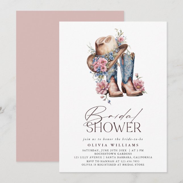 Boots Western Cowgirl Floral Bridal Shower Invitation (Front/Back)