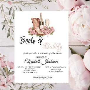 Boots Wine Floral Boots & Bubbly Bridal Shower  Invitation