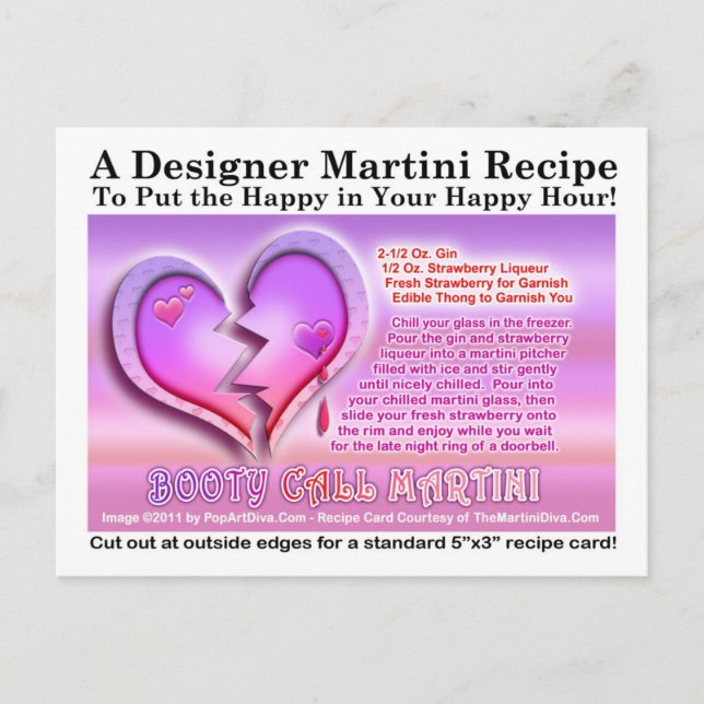 Booty Call Valentine's Day Martini Recipe Postcard (Front)