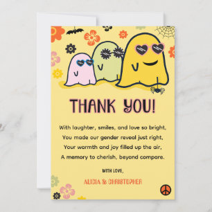 Booy or Ghoul Groovy Ghost Halloween Gender reveal Thank You Card