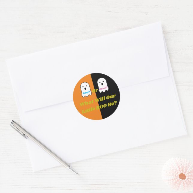 Booy or Ghoul Halloween Ghost Gender Reveal Classic Round Sticker (Envelope)