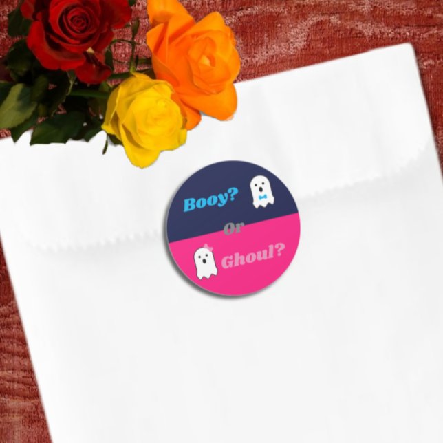 Booy or Ghoul Halloween Ghost Gender Reveal Classic Round Sticker (Creator Uploaded)