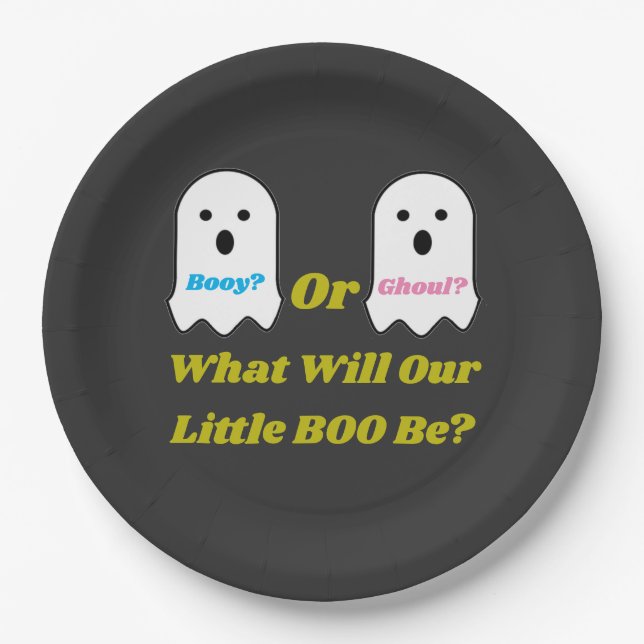 Booy or Ghoul Halloween Ghost Gender Reveal Paper Plate (Front)