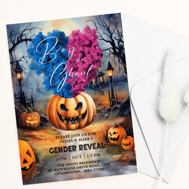 Booy or Ghoul Halloween Pumpkin Gender Reveal Invitation (Creator Uploaded)