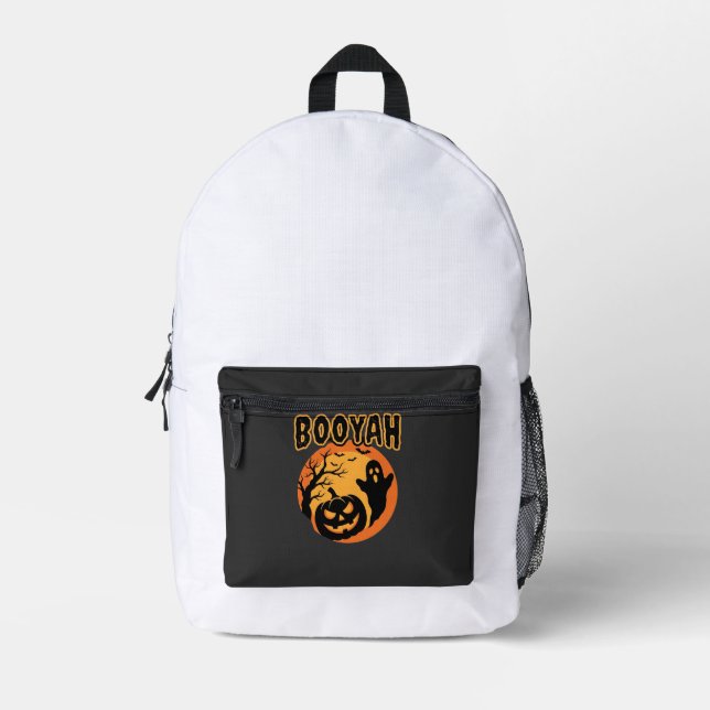 Booyah Halloween Ghost Pumpkin Design Printed Backpack (Front)