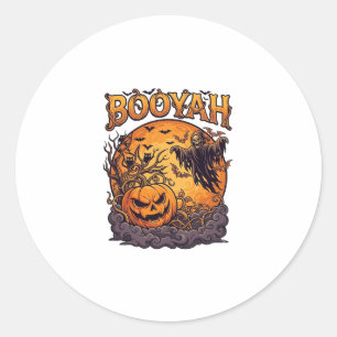 Booyah Halloween Pumpkin Grim Reaper Orange Moon_1 Classic Round Sticker