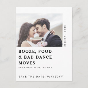 Booz, Food, Bad Dance Funny Wedding Save the Date Postcard