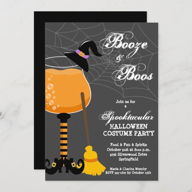 Booze and Boos Halloween Wine Glass Invitation (Front/Back)