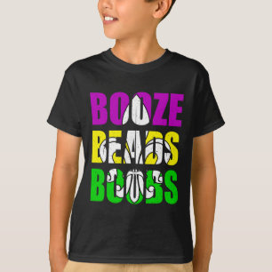 Booze Breast Beads Mardi Gras Women Men Adults  T-Shirt