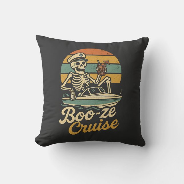 "Booze Cruise - Funny Skeleton Boat Captain  Cushion (Front)