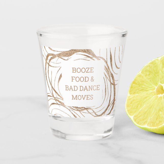 Booze food and bad dance moves shot glass (Front)