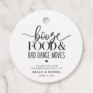 Booze Food and Bad Dance Moves Wedding Invitation Favour Tags